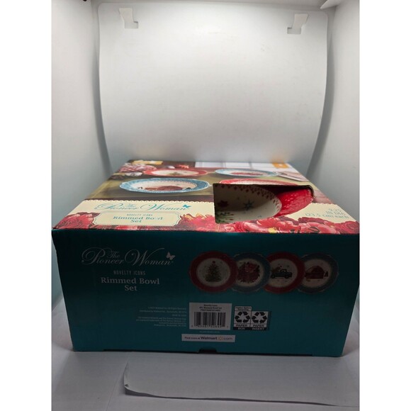 The Pioneer Woman Novelty Icons Rimmed Bowl Set of 4 Christmas Edition - Picture 2 of 8